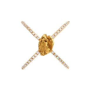 Gold Nugget Ring Cross mit Diamanten von Golpira 